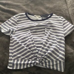 Forever 21 knit top, cream and navy, size large